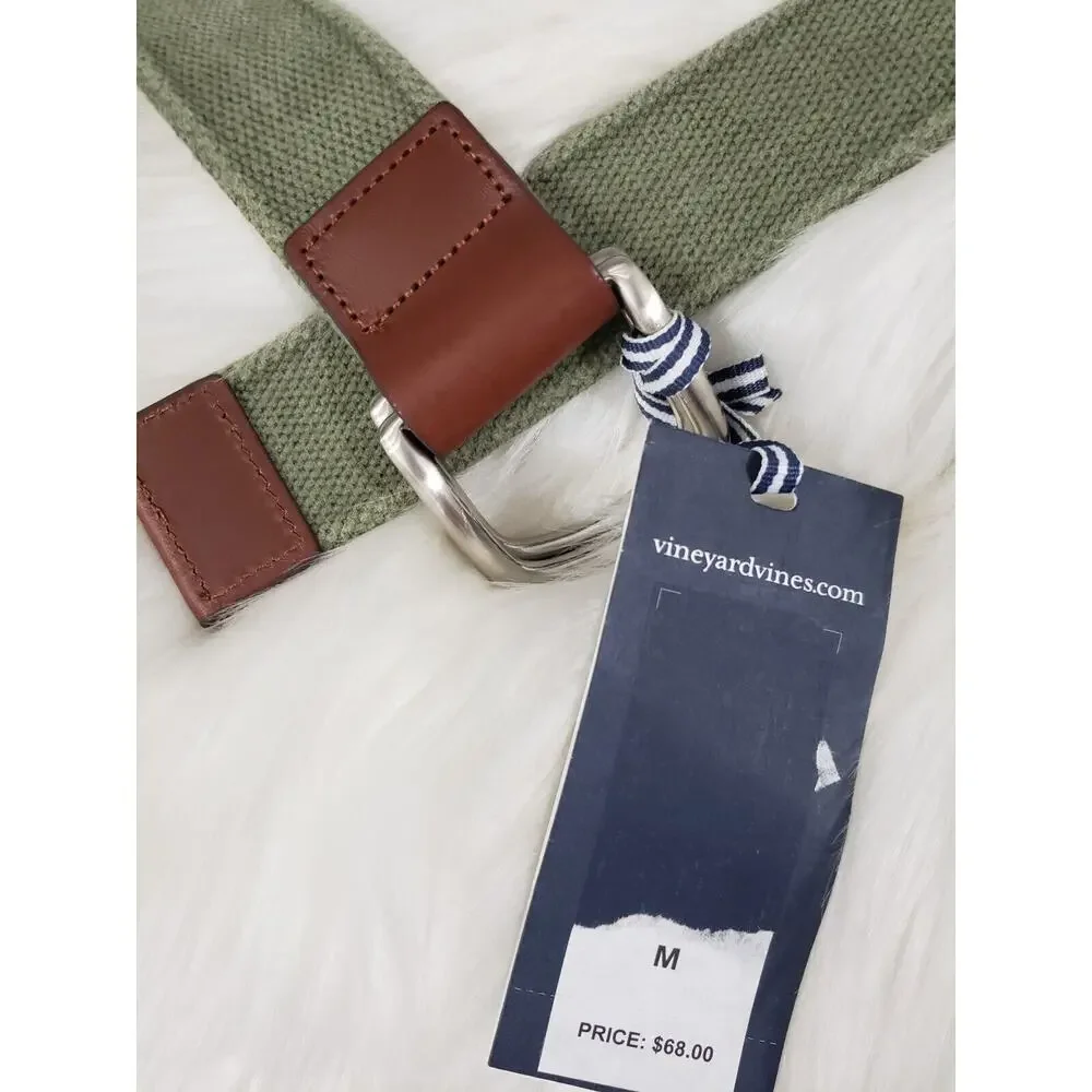 NWT Vineyard Vines MENS XS SOLID ISLAND CANVAS D RING BELT Green Fall Golf‎ Prep